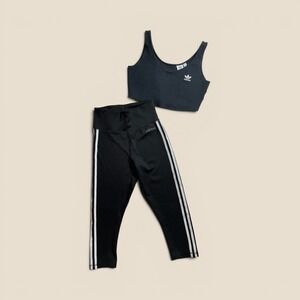Adidas bundle Activewear Set Small Black Ribbed Crop Top Capri Leggings 2pc